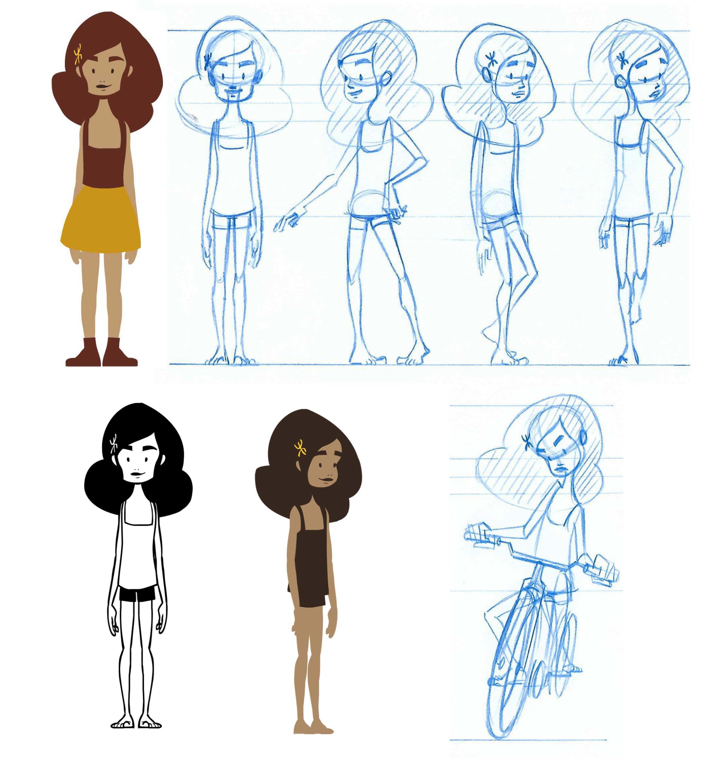 Un personnage dessiné sous plusieurs angles